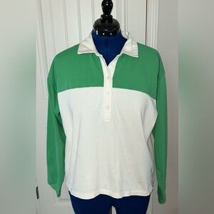J. Crew Women’s Green and White Long Sleeve Rugby Shirt, Used